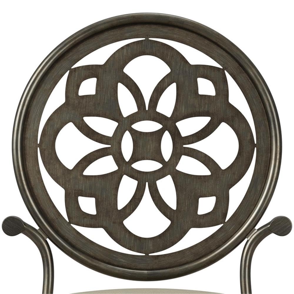 Hillsdale, Marsala Metal Vanity Stool with a Circular Geometric Back Design for Makeup Room or Bathroom, Gray