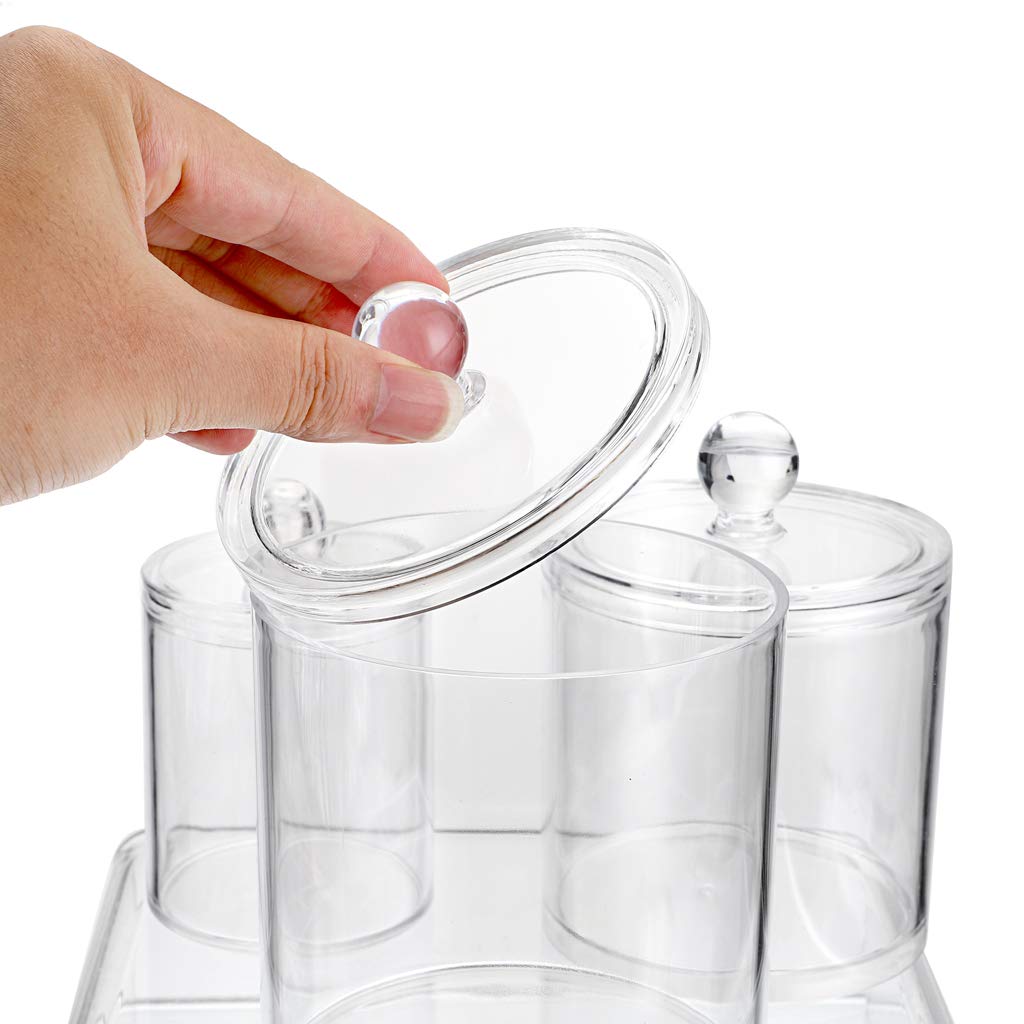 Hipiwe Set of 3 Cotton Ball and Swab Organizer With Lid - Apothecary Acrylic Jar Makeup Organizer, Q-Tips Holder, Bathroom Vanity Storage Canister for Rounds and Pads