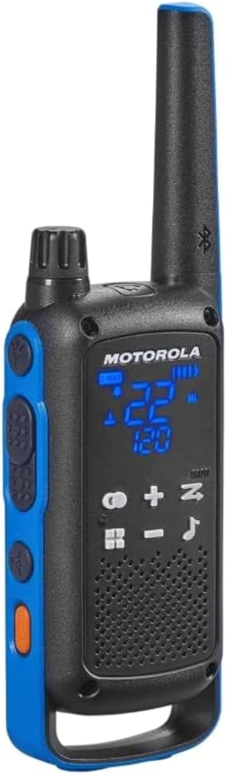 Motorola Solutions Talkabout T802 Portable FRS Two Way Radio 4 Pack Walkie Talkies Blue/Black 22 Channels with 4 PTT Surveillance Earpieces