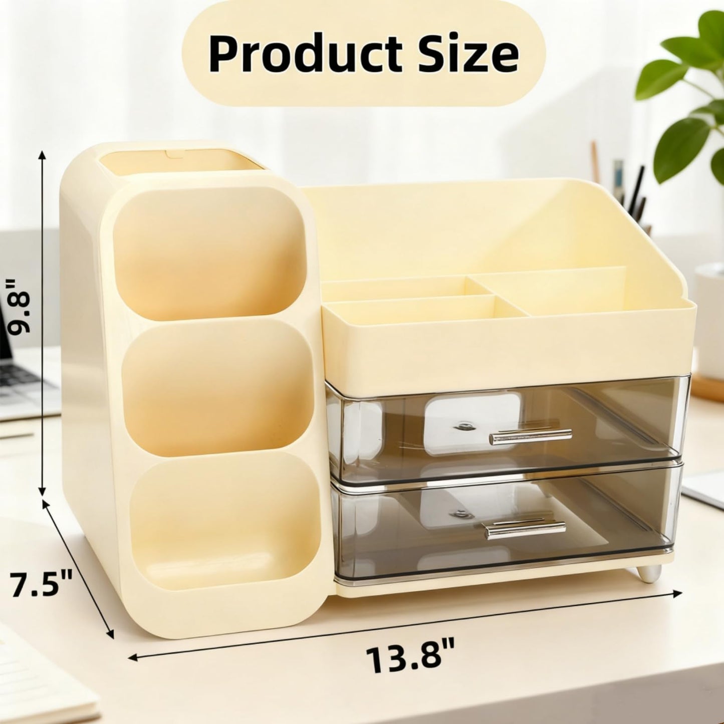 Covzoe Large Makeup Organizer with Brush Holder, Spacious Cosmetics Display Case with Drawers for Vanity, Skin Care Storage Solution for Lipstick Beauty Essential Bathroom Countertop