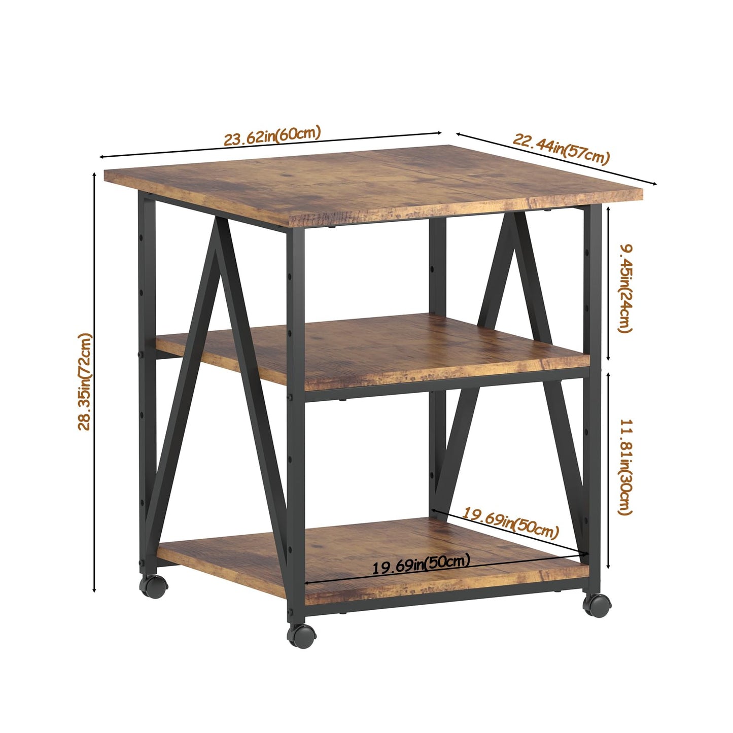 Arbuxzuy 3-Tier Printer Stand, Large Printer Table with Storage, Industrial Printer Storage Cart with Wheels, Rolling Printer Stand for Heat Press Scanner Fax, Brown