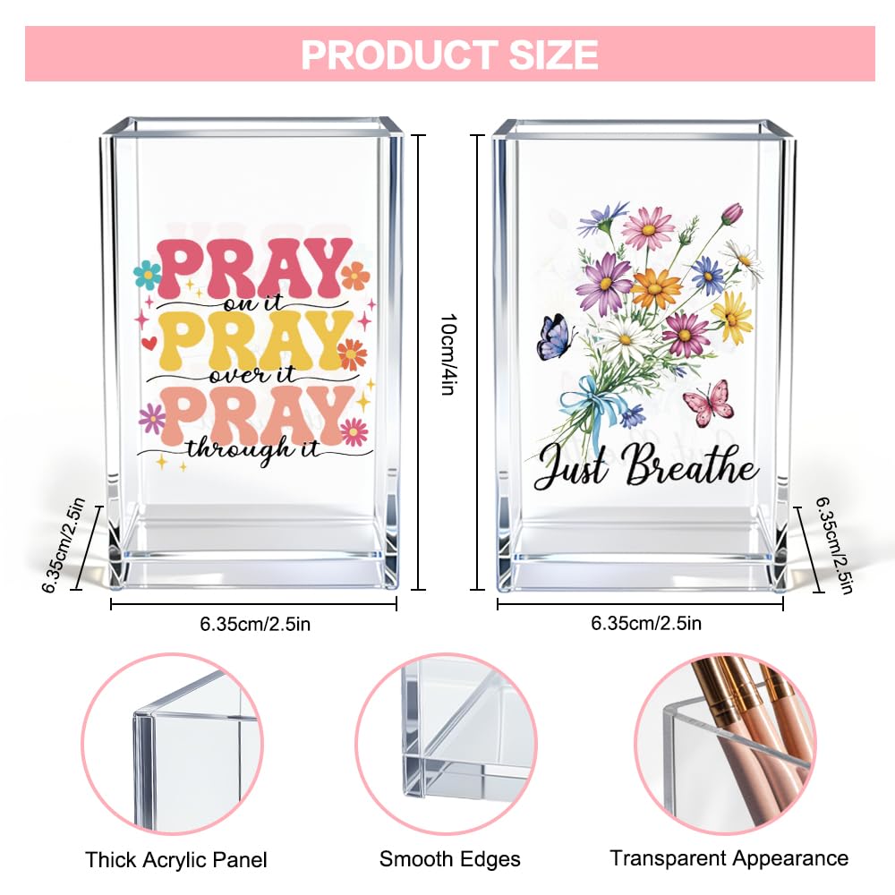 Vgrti Just breathe 2 Pack Acrylic Cosmetic Pencil Pen Holder Cup, Hope Inspirational Makeup Brush Organizer Holder, Women Faith Gifts, Christian Encouragement Gifts for Women Mom Daughter Teacher