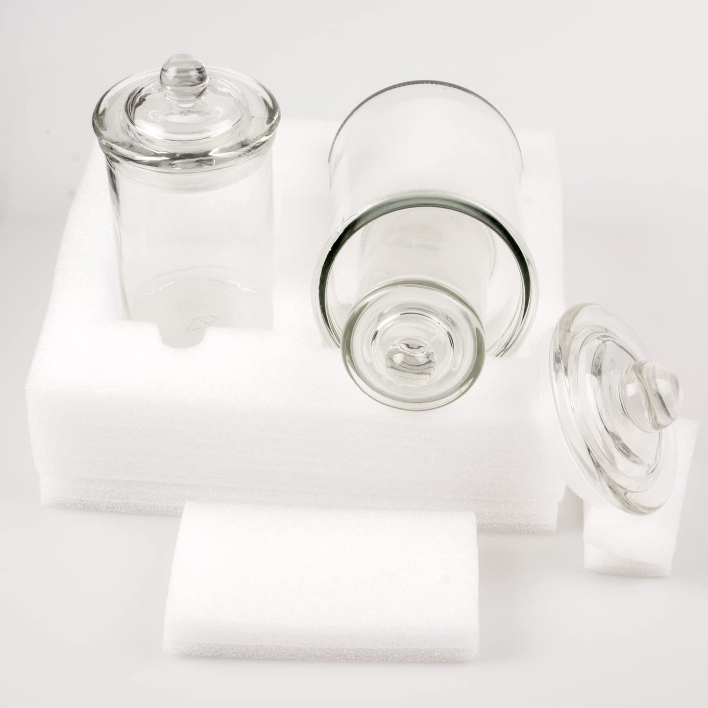 Easeen Mini Glass Apothecary Jars, Bathroom Storage Organizer Canisters for Cotton Swabs, Cotton Balls, Makeup Sponges, Bath Salts, Hair Ties, Makeup - Set of 3