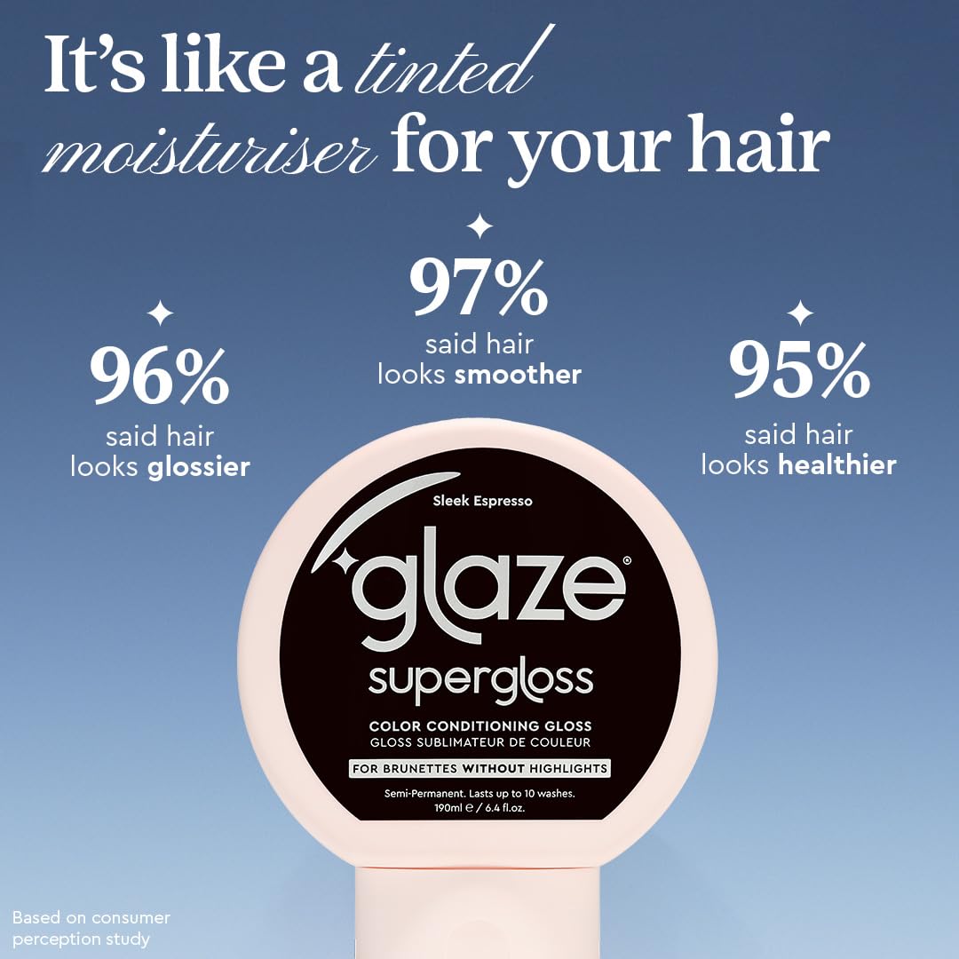 Glaze Supergloss Color Conditioning Gloss – Hydrating Semi-Permanent Color Hair Gloss & Shine Boost – For Natural Dark Brown Hair – 6.4 Fl Oz - Sleek Espresso