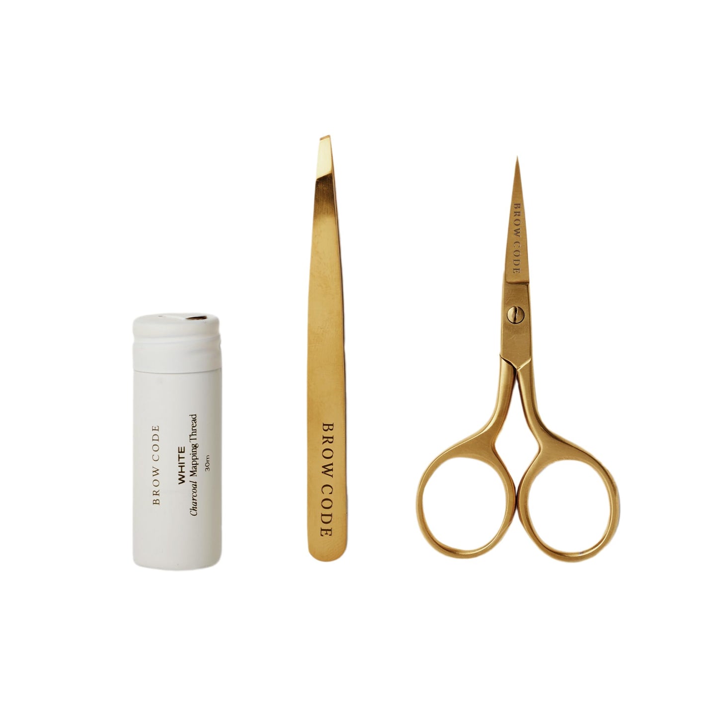 Brow Code Brow Mapping Kit – White Charcoal Mapping Thread, Slant Tweezers & Trimming Scissors – Professional Brow Shaping & Symmetry Tool Set