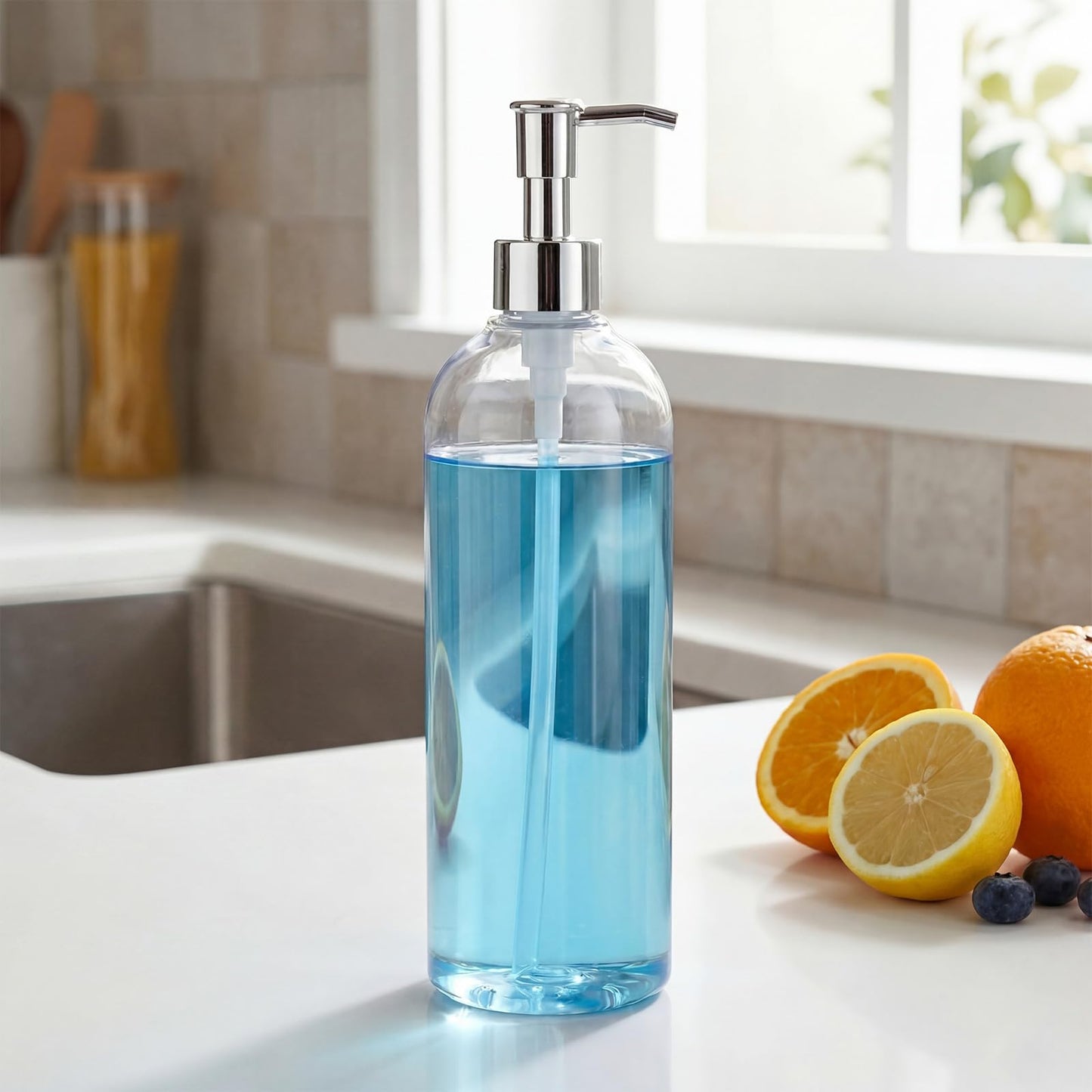 Domensi 18 Pcs 16 oz Clear Plastic Soap Dispenser Bottles with Pump, Refillable Foaming Soap Dispenser, Portable Shampoo Cylinder Bottles for Lotion, Shampoo, Kitchen, Bathroom & Travel Use