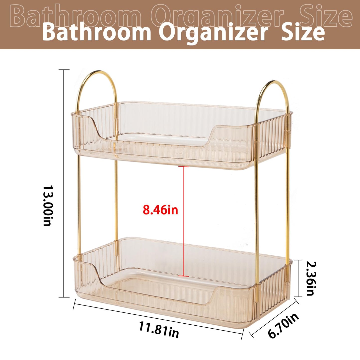shuang qing Bathroom Counter Organizer Countertop Storage, Cosmetics Skincare Shelf, Makeup Organizer Perfume for Dresser Vanity Tray, Spice Rack for Kitchen(2 Tier-Gold)