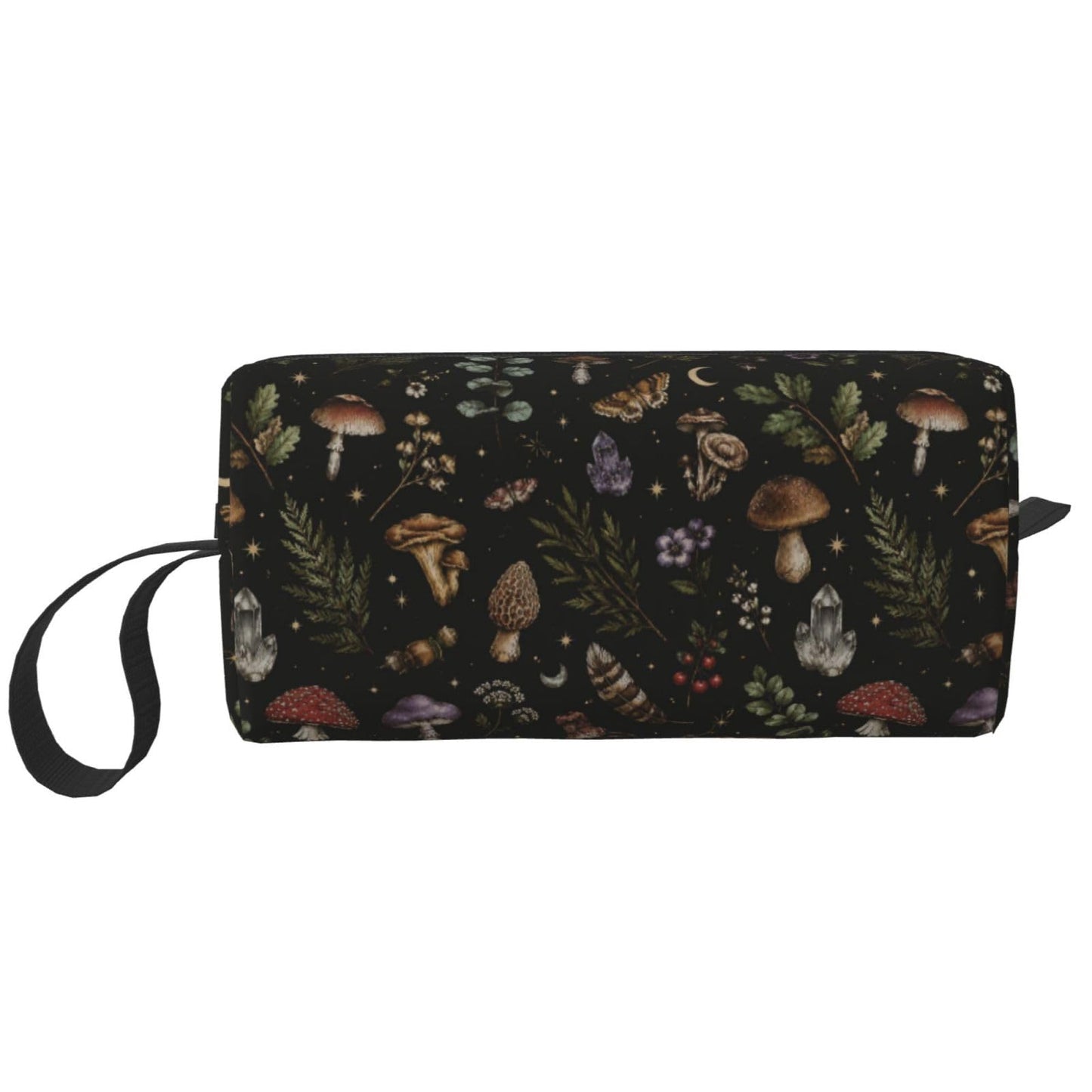 OLUSENMO Dark Gothic Forest Botanical Makeup Bag for Women, Mushroom Small Travel Cosmetic Pouch with Zipper, Compact Makeup Organizer Bag for Purse, Toiletries, Skincare & Daily Essentials