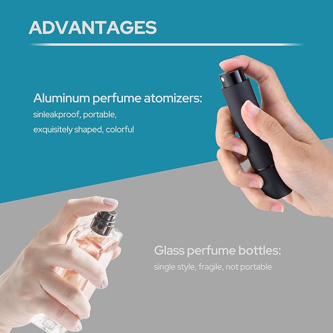 Travel Perfume Bottle Refillable - Cologne Spray Atomizer Mini - Small Travel Size Sprayer Empty for Refill Sample Container - Portable Fragrance Decant Dispenser for Men Women 3PCS 8ml Blue