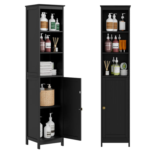 RRX Narrow Tall Bathroom Storage Cabinet,13.8" L*12.6" W*63.4" H (Black)