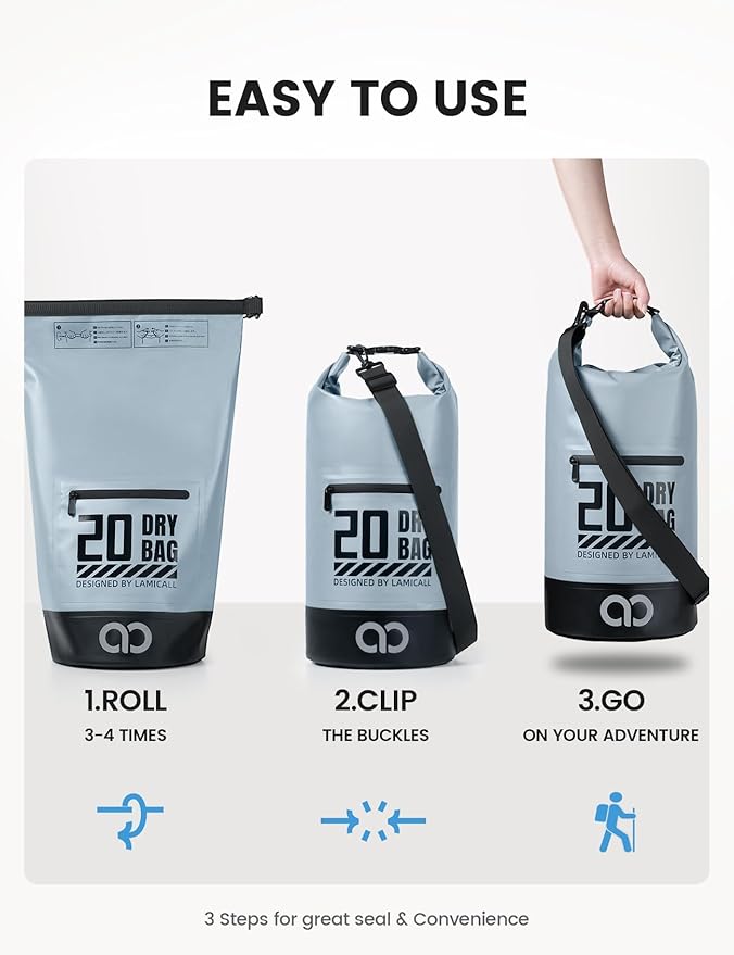 Lamicall Small Dry Bag, Waterproof Bag - [Durable & Floating] 5L/10L/20L/30L/40L Water Proof Bag with Waterproof Phone Pouch, Keeps Gear Dry Sack for Kayak Swim Boat Paddle Boarding Hiking Fishing