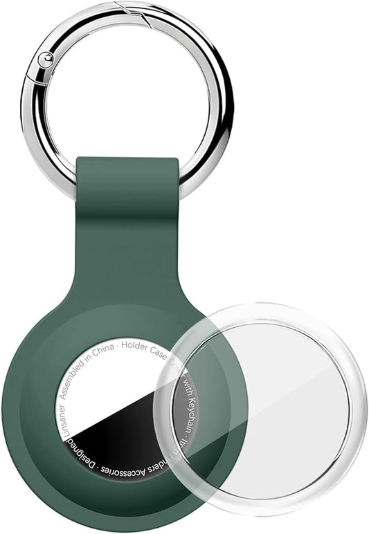 Upgrade Compatible with AirTag Holder Keychain Waterproof Silicone for Air Tag Case with Transparent Shell Key Ring Tags Chain for Apple GPS Item Finders Accessories, Dark Green