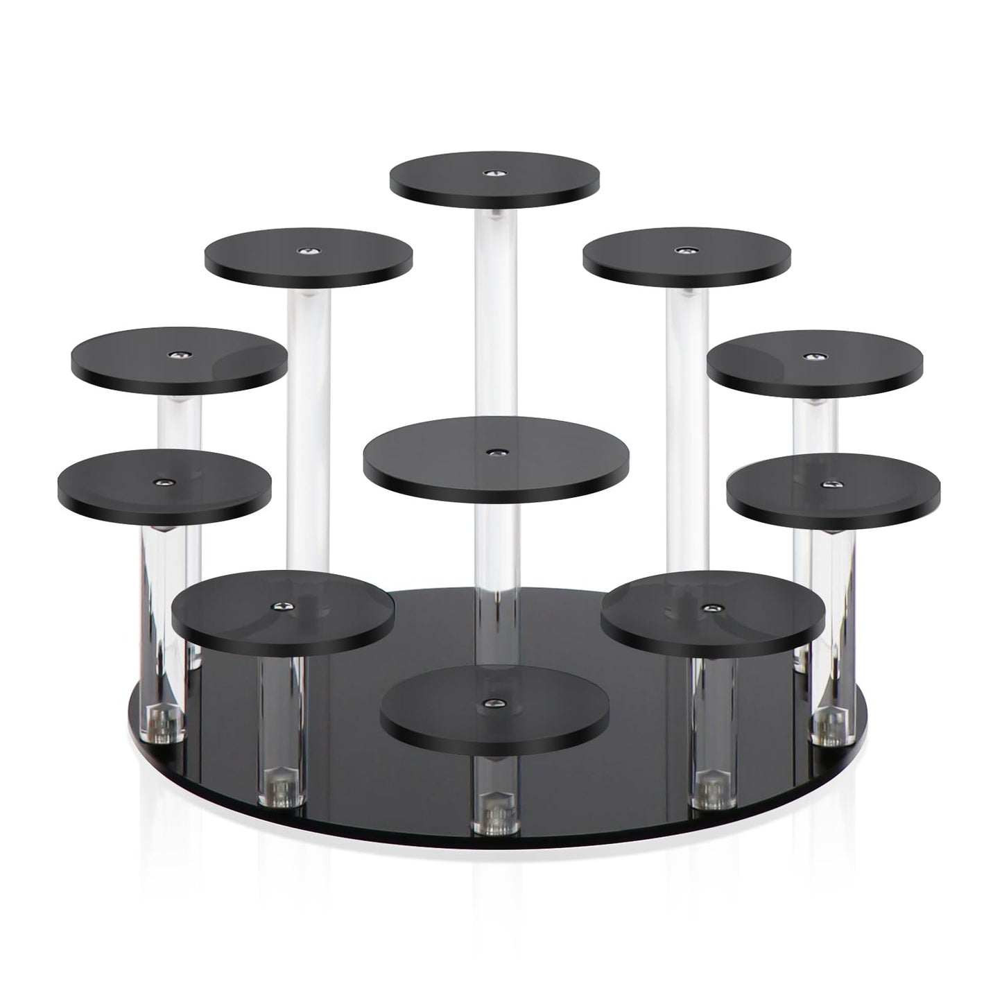 DIWNELEM Round Jewelry Stand Acrylic Display Riser Stands Dessert Tower Display Tower for Watch,Jewelry,Rings,Earrings,Mini Figurines,Cupcakes(Black,11Tier)