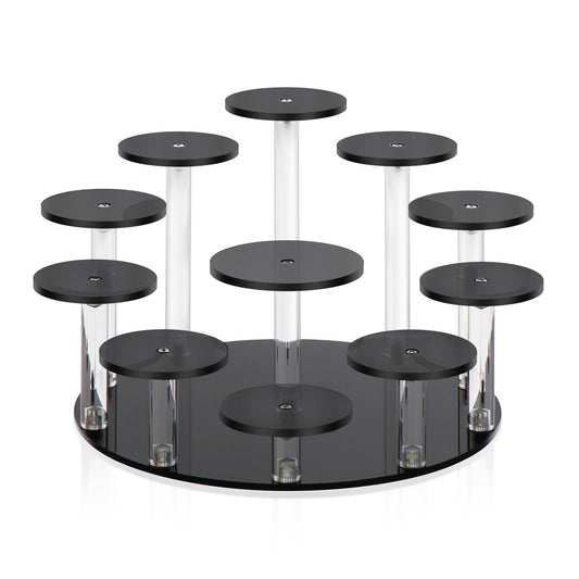 DIWNELEM Round Jewelry Stand Acrylic Display Riser Stands Dessert Tower Display Tower for Watch,Jewelry,Rings,Earrings,Mini Figurines,Cupcakes(Black,11Tier)
