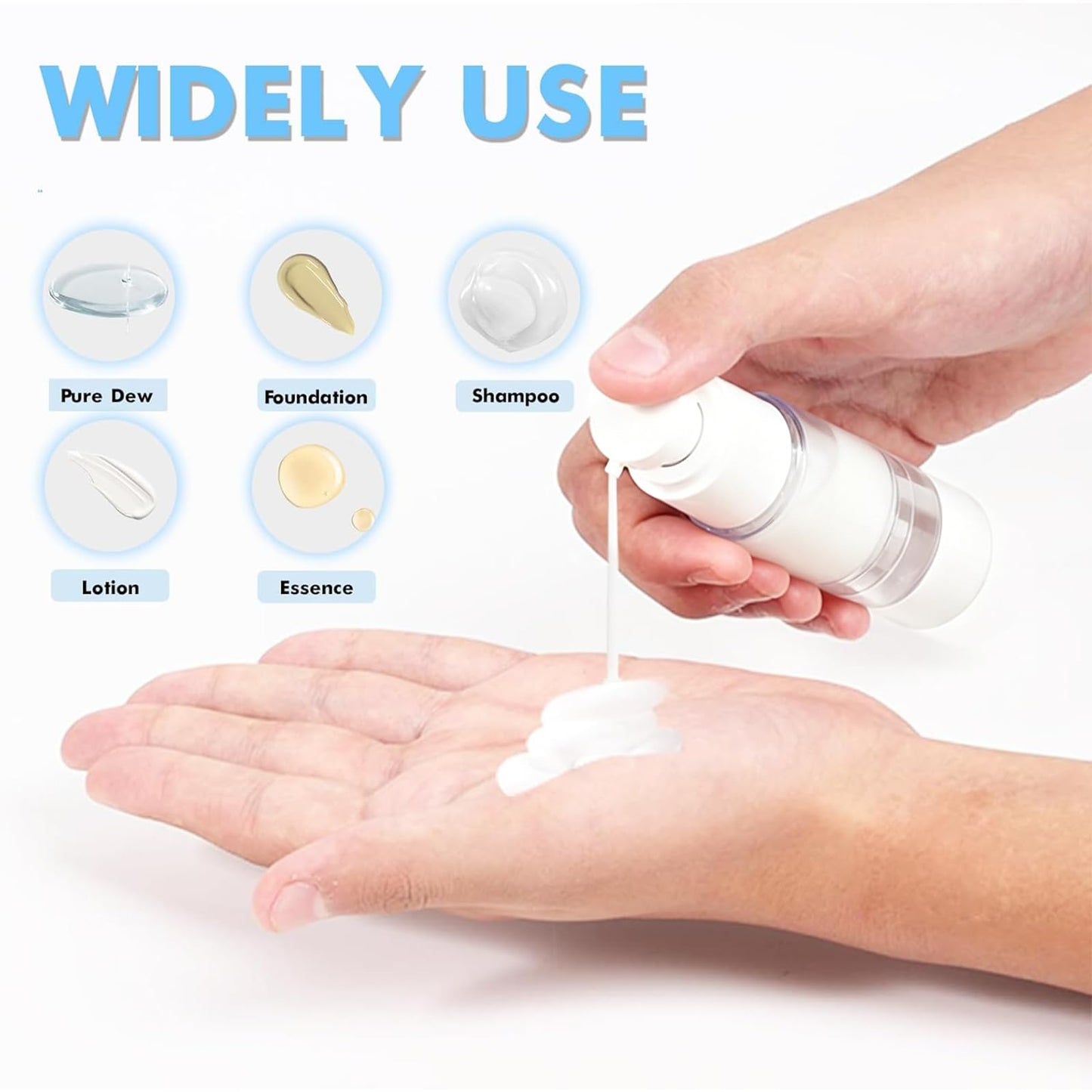 GIVITASOT 1.7OZ/50ML Airless Pump Bottles, 6 Pack Lotion Dispenser Travel Size Pump Bottles, Vacuum Cosmetic Travel Bottle for Lotion, Creams, Foundation, Cosmetic, with Labels, Wooeden Stick