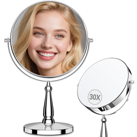 WOOCICA 30X Magnifying Mirror, Vanity Mirror Tabletop for Women, Metal Makeup Mirror with Magnification, Desk Mirror with Stand for Home & Office Decoration, Great Gift Option, 8 Inch