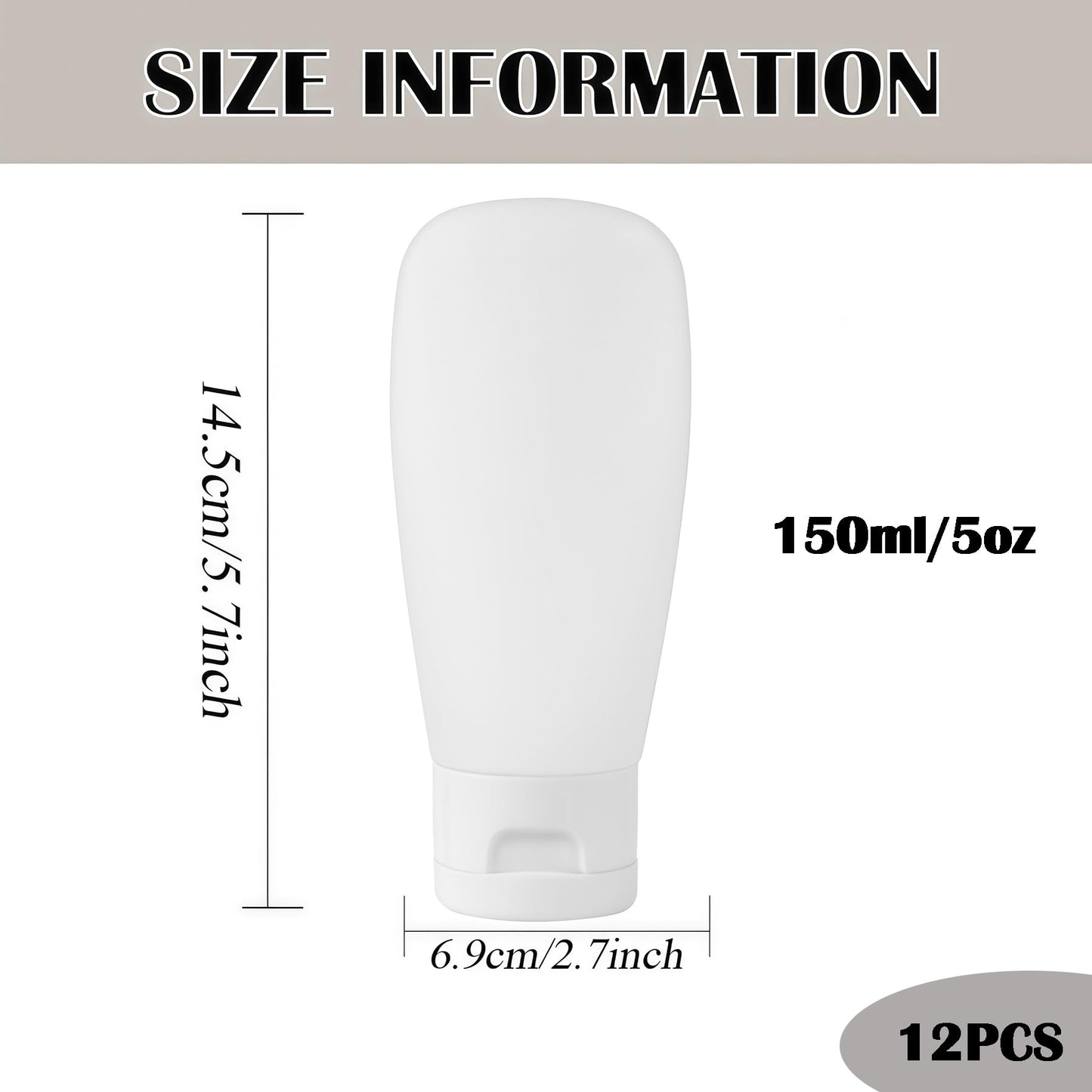 12Pcs 150ml/5oz Empty Refillable White Plastic Cosmetic Soft Tubes Containers Squeezed Facial Cleanser Bottle With Flip Cap for Body Bath Shower Gel Lotion Cream Shampoo