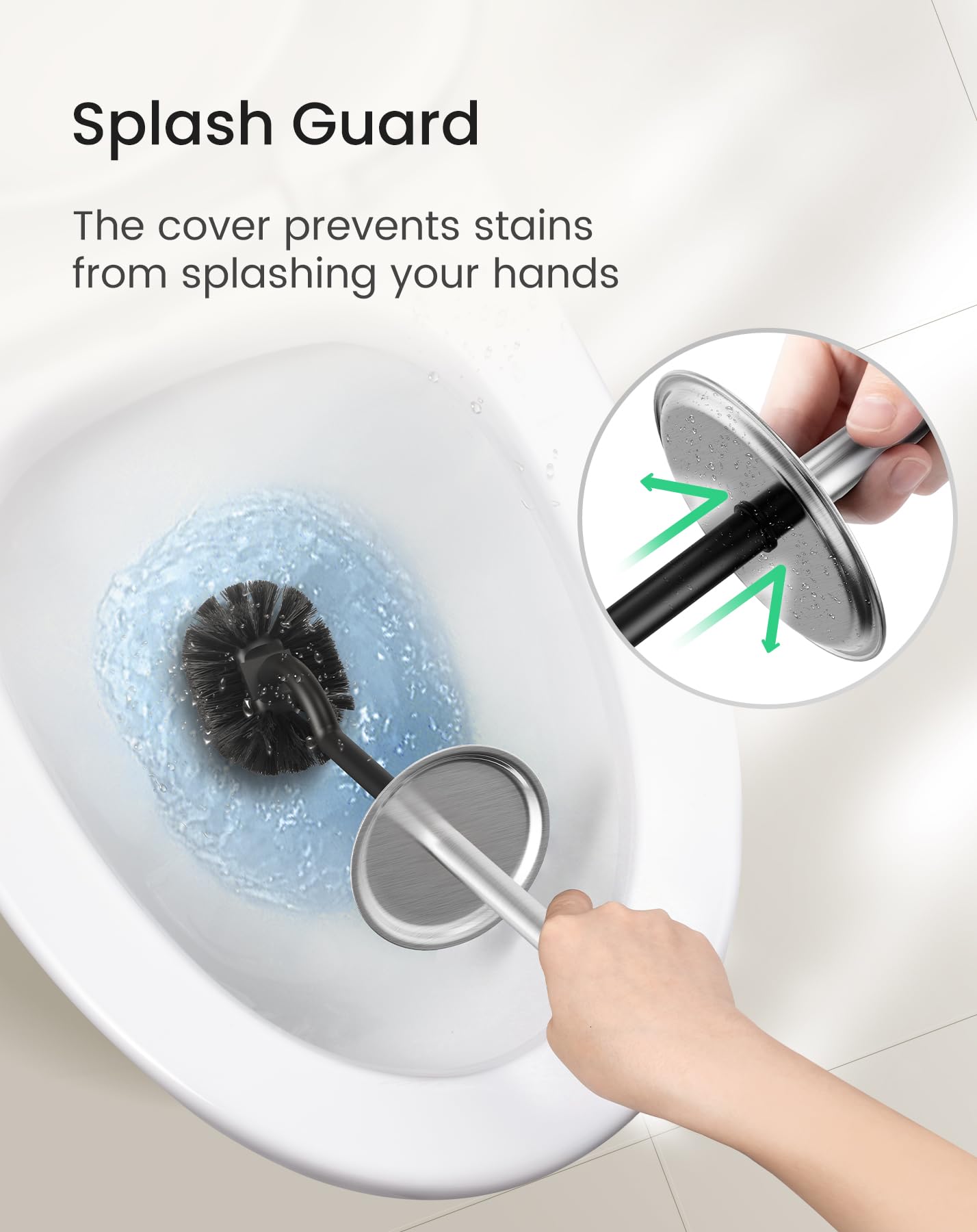 Cesun Toilet Brush and Holder Set, Curved Toilet Bowl Brush for Under Rim Cleaning, 304 Stainless Steel Holder, Weighted Base, Long Handle Toilet Scrubber, 2 Brush Heads, Silver