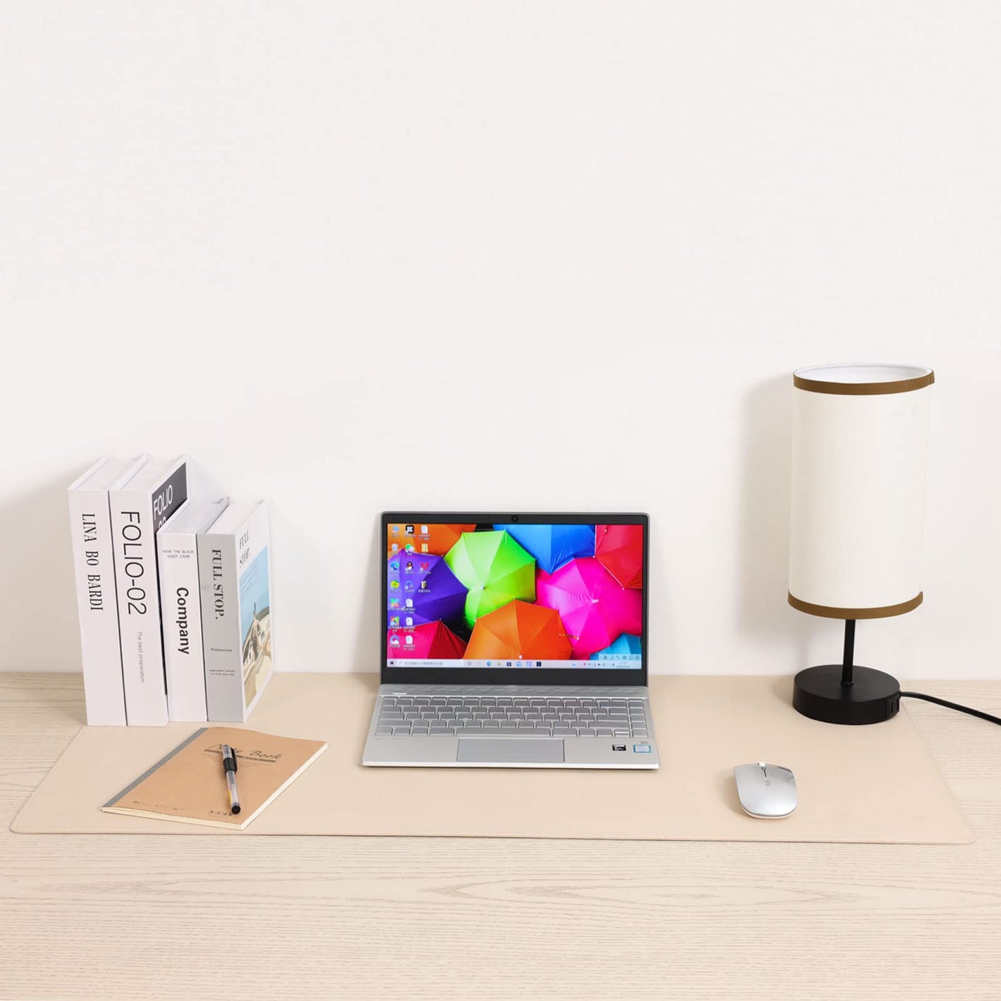 Wolaile Desk Blotter Pad,27x13 inch PU Leather Computer Mouse Mat,Non-Slip Waterproof Writing Desktop Protector for Office Home,Small,Beige White