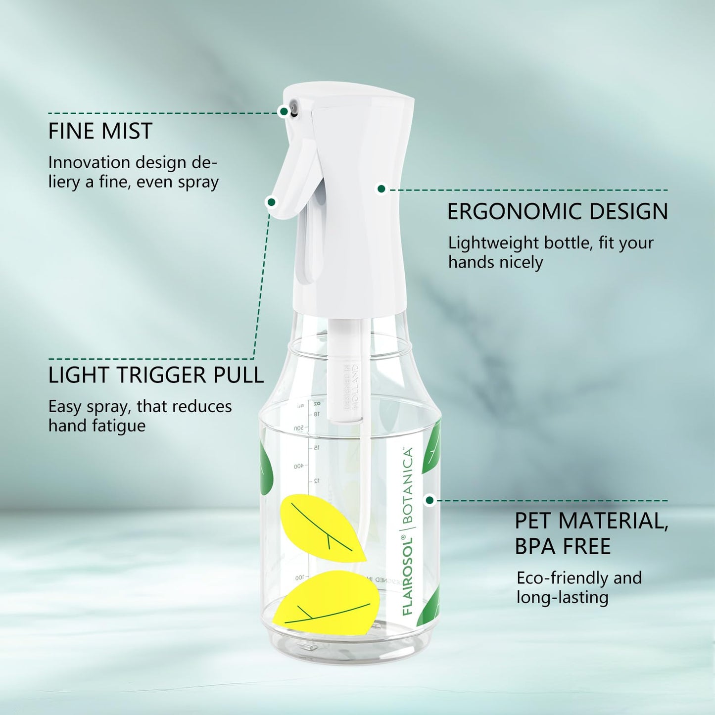FLAIROSOL Botanica Plant Mister Spray Bottle, 24oz / 700 ML Water Spray Bottle for Plants, Continuous Ultra Fine Mist, Leakproof Refillable Mist Sprayer for Gardening, Flowers, Houseplants