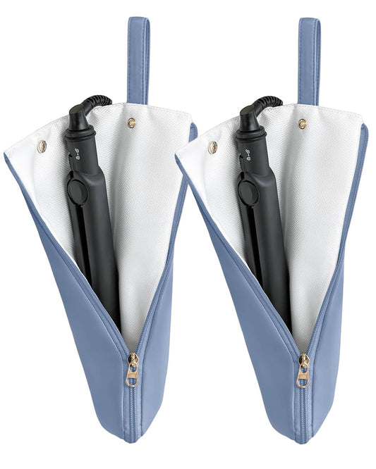 Holder & Mat for Hot Tools, Curling Iron Flat Iron Heat Resistant Hair Tools Travel Bag - Ideal for Home, Travel, Gift (Blue 2 Pack)