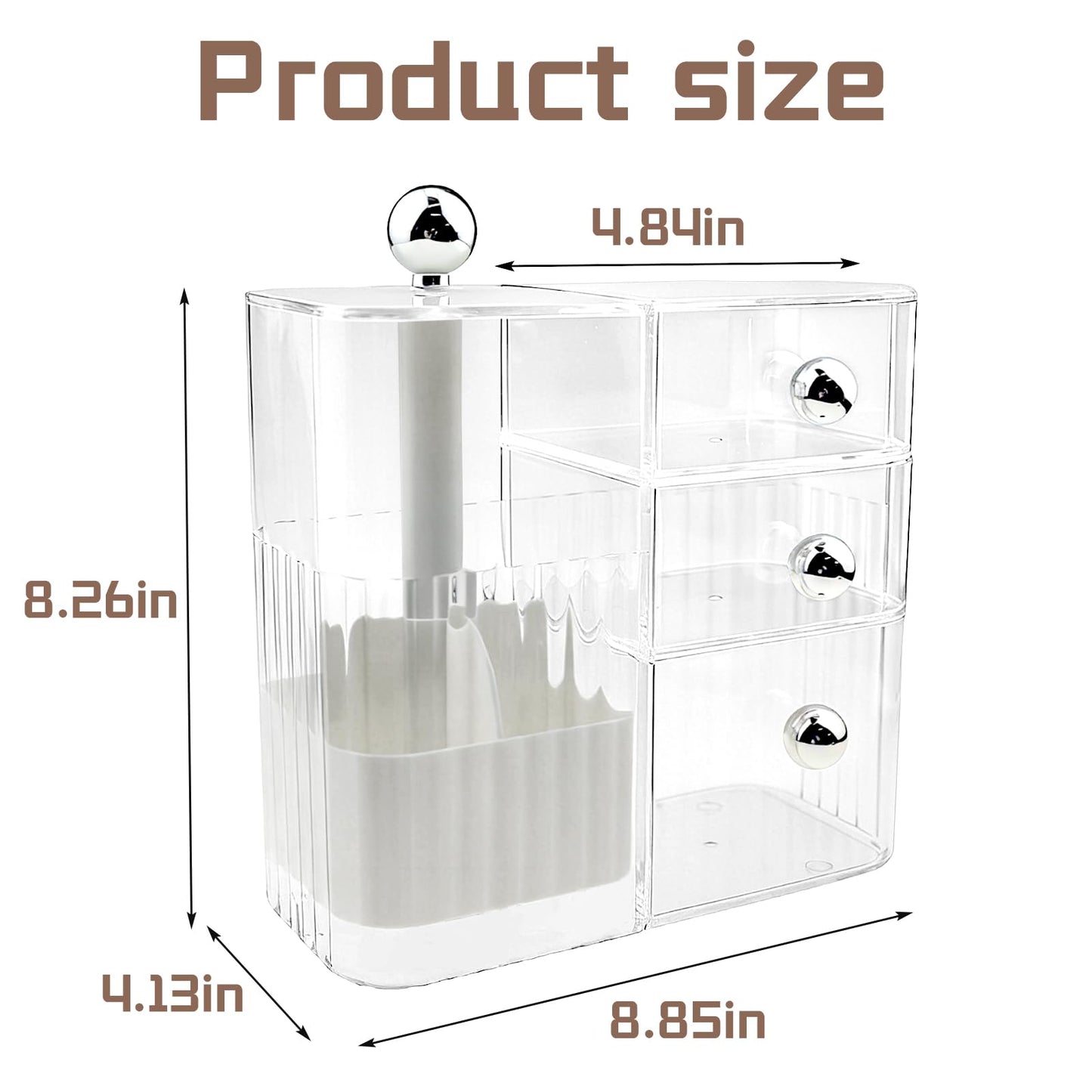 Oskrieel PET Makeup Organizer with Press Pop-Out Compartment & 3 Drawers, Clear Cosmetic Storage Box for Vanity Countertop, Bathroom Small Item Organization