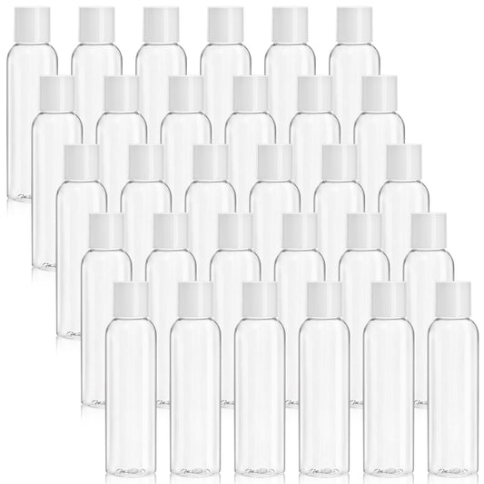 Bekith 30 Pack 4oz Travel Bottles for Toiletries, Empty Small Plastic Squeeze Bottles with Disc Top Flip Cap, Clear Refillable Travel Size Containers For Shampoo, Lotions, Liquid Body Soap, Creams