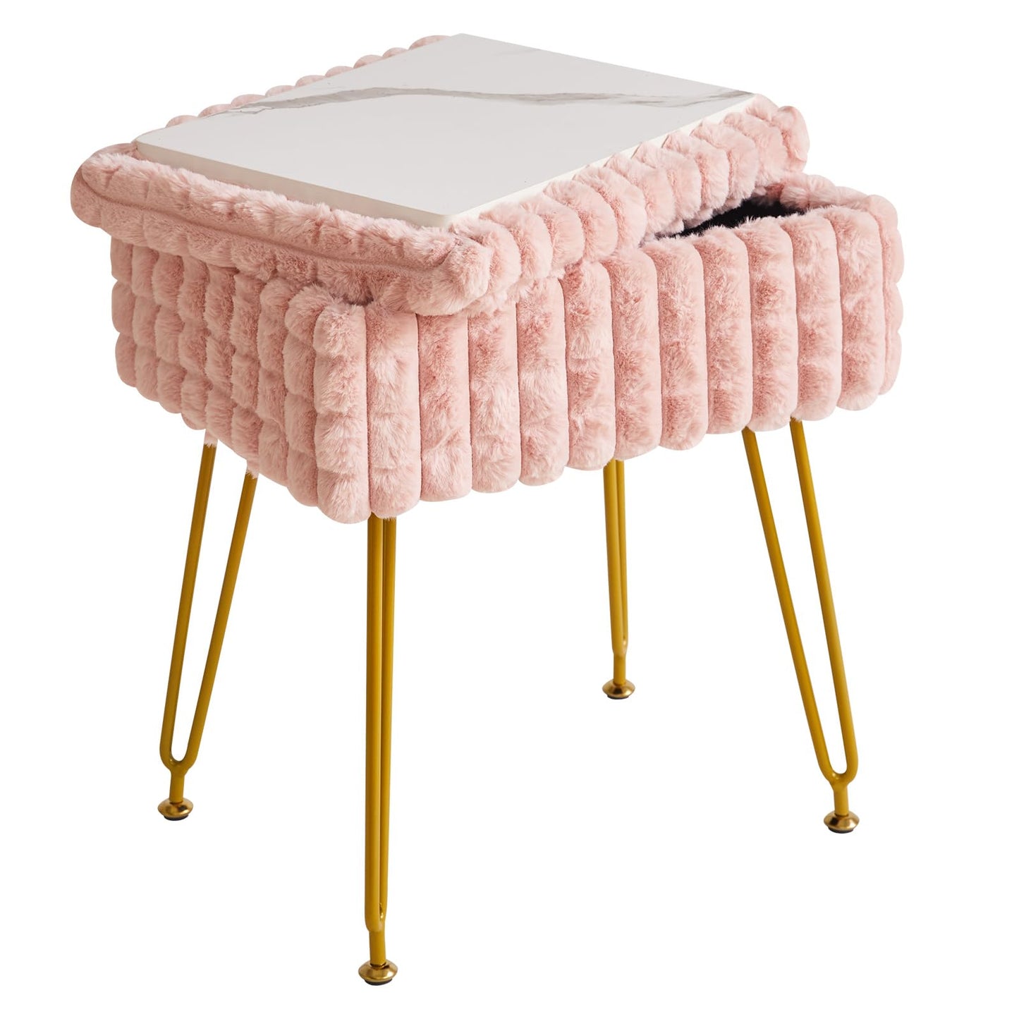 IBUYKE Rectangle Vanity Chair with Storage Space, Footrest Footstool Ottoman, Vanity Stool, Dressing Table Chair, with Anti-Slip Feet, for Makeup Room, Bedroom, Square Grid Pattern, Pink WBD004P