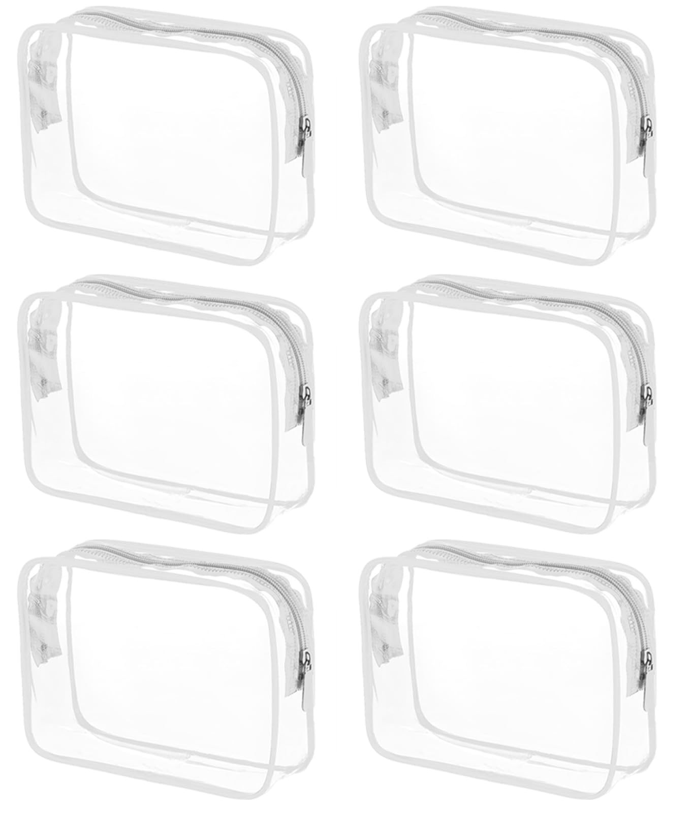 Tergy 6 Packs Clear Cosmetics Bags for Women Men Waterproof Toiletry Bags PVC Makeup Bags Organizer Case with Zipper for Travel Bathroom (6 White Colors)