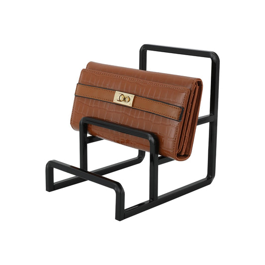 CHANJEYION Wallet Display Rack Purse Stand, 3 Layer Display Riser Stainless Steel Metal Countertop Shelf Risers for Showcase Home Boutique Retail Store Black