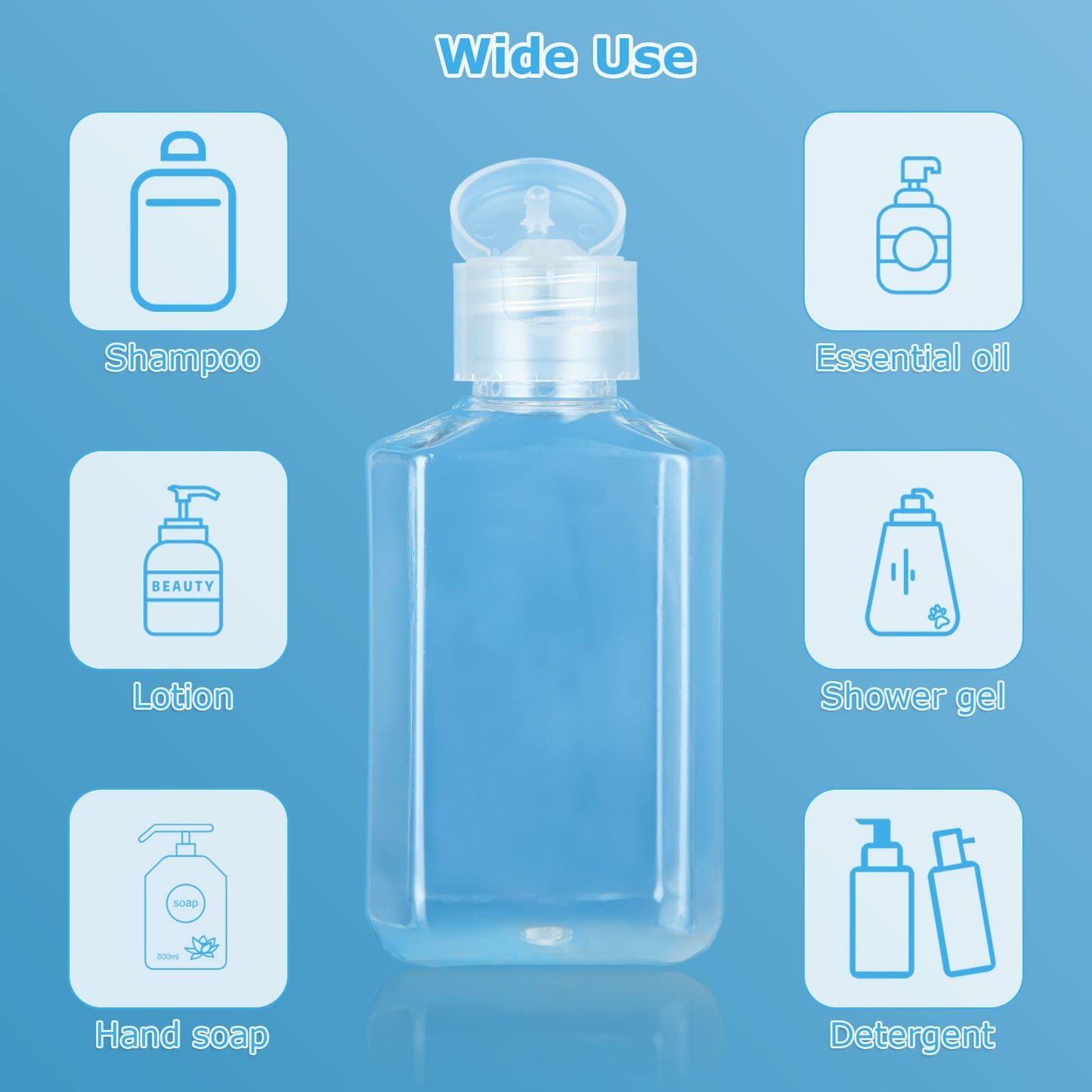 APACALI 100PCS Plastic Travel Bottles 2oz Mini Shampoo Bottles Small Empty Bottles Refillable Cosmetic Containers with Flip Cap Clear Portable Small Bottles for Liquid, Lotions, Toner, Body Soap