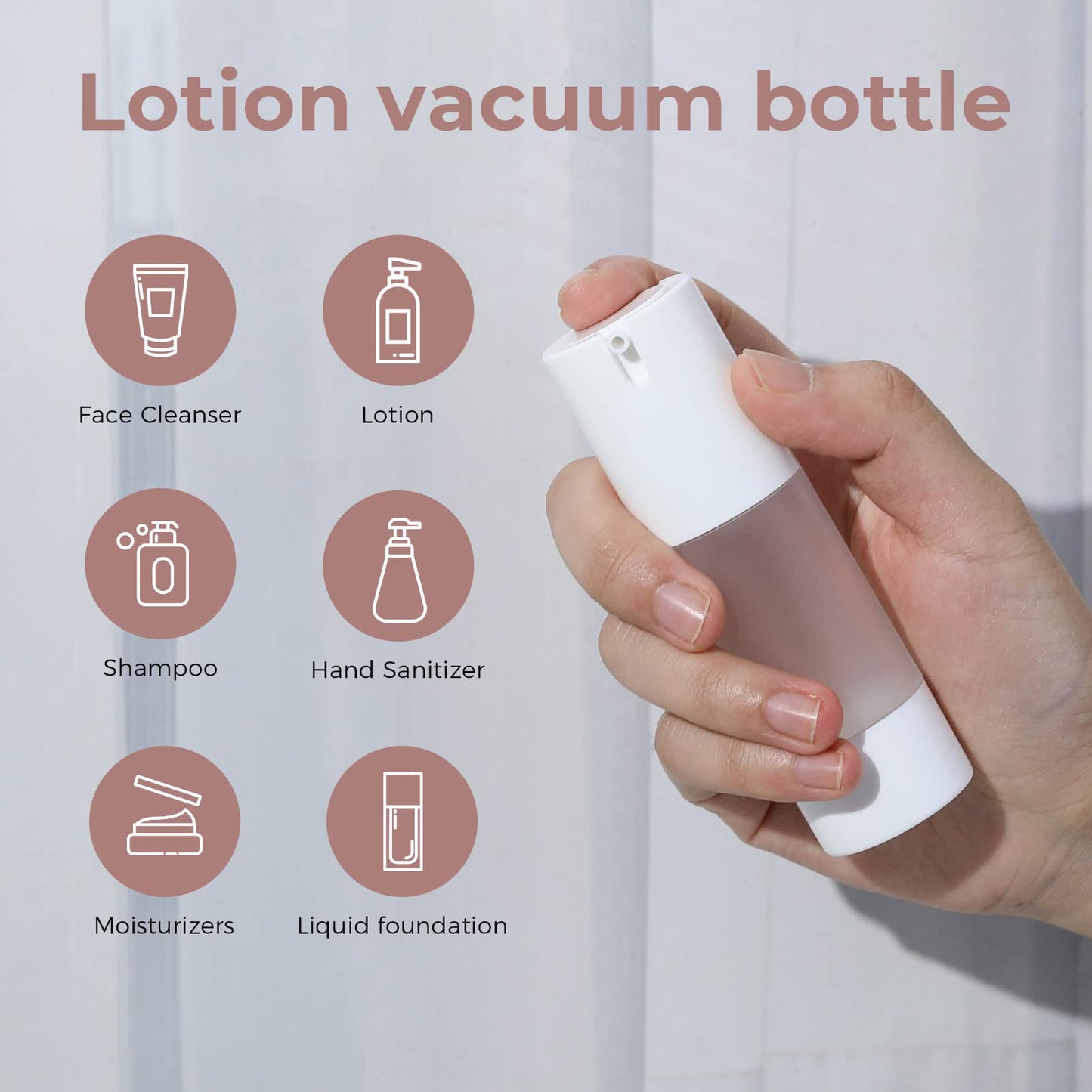 LONGWAY 1 Oz (30ML) Empty Refillable Airless Pump Bottle,Travel Foundation Containers,Airless Cosmetic Pump Bottle for Hand Sanitizer, Toner,Gel,Hair Oil, Lotion and Face Cream (Pack of 6, Frosted)