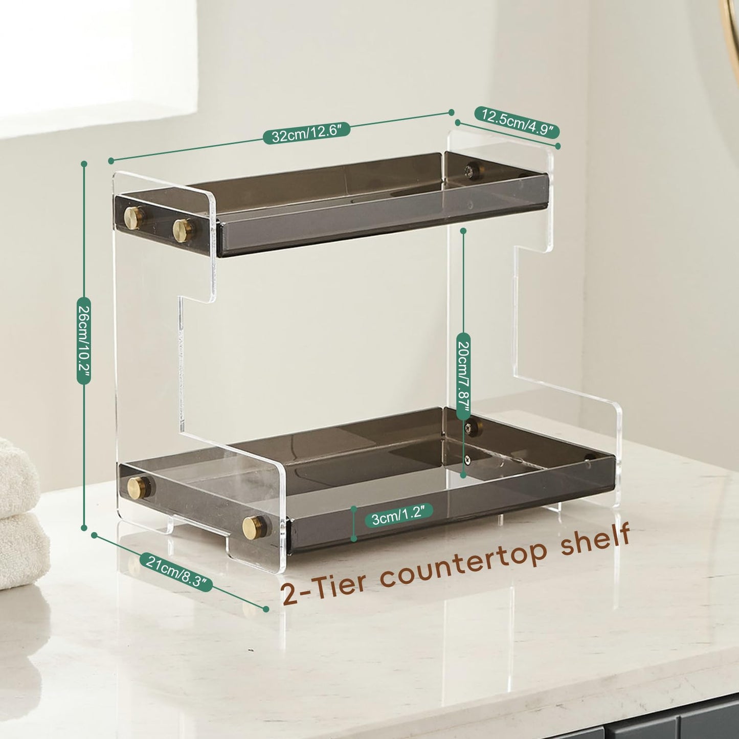 SHUNLI Acrylic Bathroom Countertop Organizer, 2 Tier Counter Organizer Storage Shelf, Bathroom Organizer Cosmetic Holder (Black&Clear)
