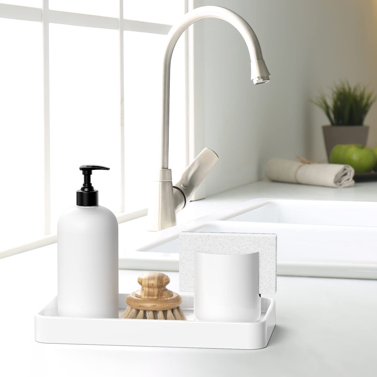 Gurygo 10" Bathroom Countertop and Vanity Tray - Kitchen Tray for Soap Bottles - Ceramic Vanity Tray for Bathroom Counter Organization - Kitchen Tray(White, Set/1)