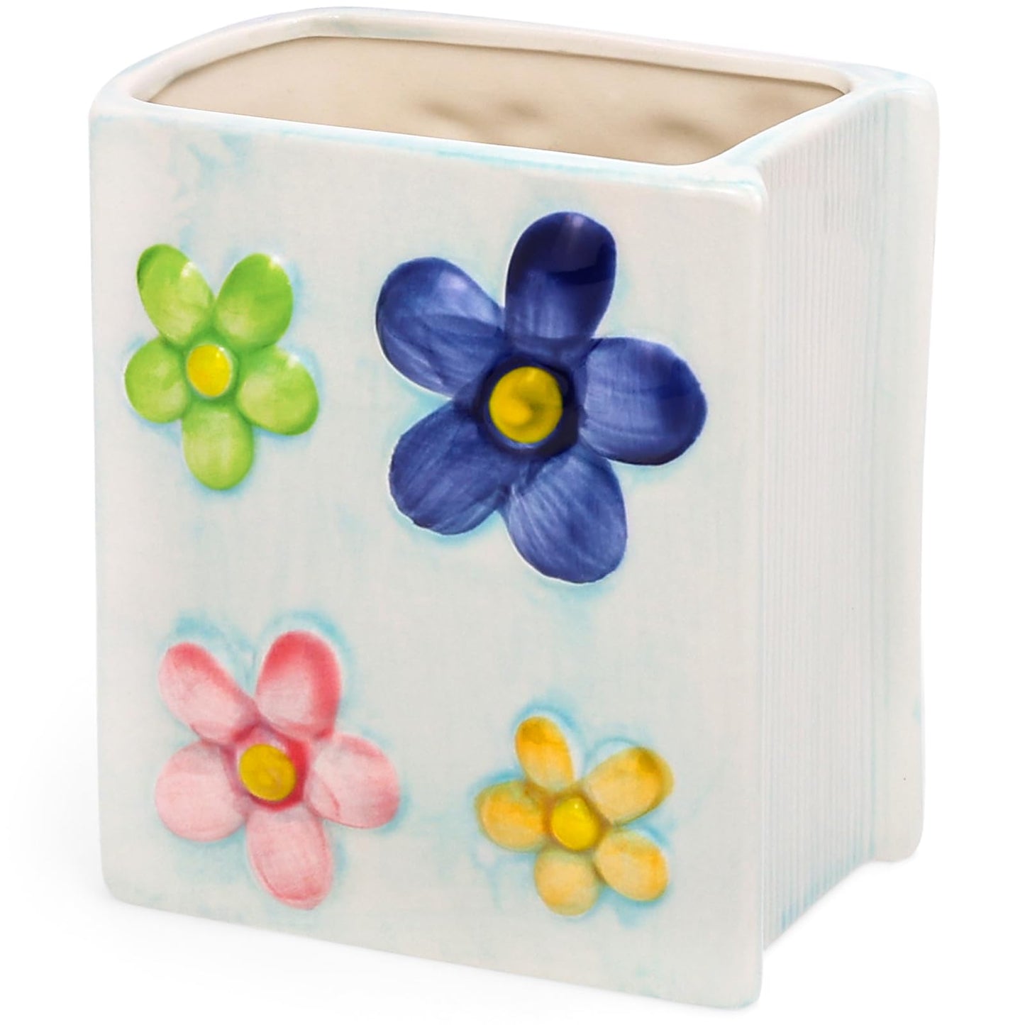 Busnos Book Vase Flower Pencil Cup Pen Holder For Office Desk Decorative Books Blue Flower Vase Cute Toothbrush Holders Home Decor Teacher Book Gifts for Women Small Makeup Brushes Holder