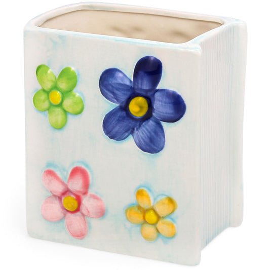 Busnos Book Vase Flower Pencil Cup Pen Holder For Office Desk Decorative Books Blue Flower Vase Cute Toothbrush Holders Home Decor Teacher Book Gifts for Women Small Makeup Brushes Holder