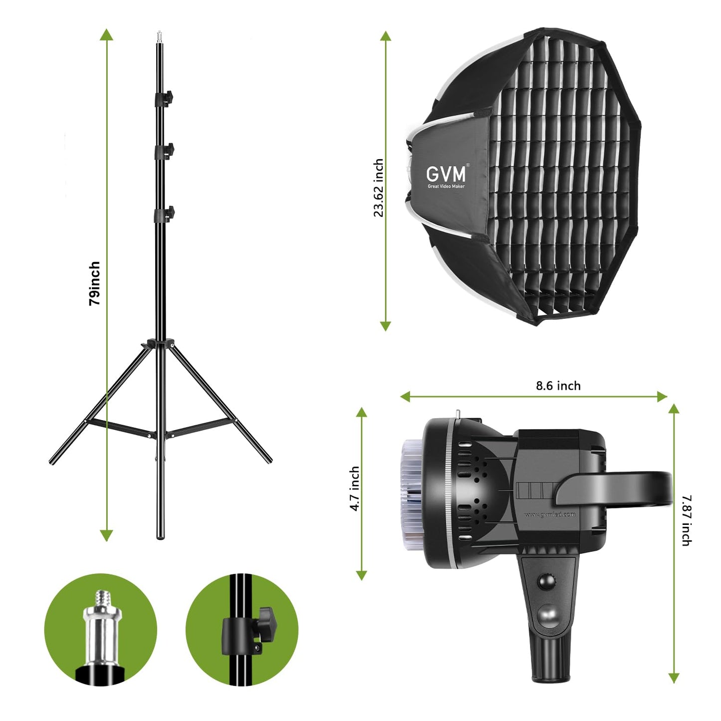 GVM 80W Softbox Lighting Kit with APP Control, Professional Studio Photography Lighting with Digital Display, LED Video Light Color Temperature 5600K and CRI 97+ for Portrait Product Fashion Shoot