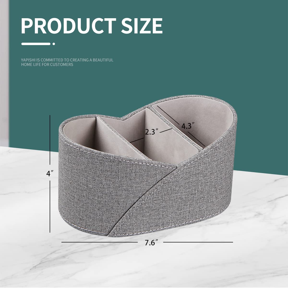 PU Leather Remote Control Holder with 3 Compartments, Modern Design Desk Accessories Workspace Organizer for Office/School/Home, Modern Nightstand Caddy Organizer for Makeup/Vanity/Stationery,Grey
