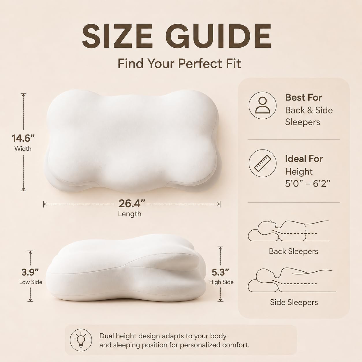 Mellow Cloud Pillow, 𝐍𝐨𝐭 𝐌𝐢𝐧𝐢 26.38x14.57x3.94 in Size,Ergonomic Memory Foam Pillow,Stable support for Cervical Neck,Cooling Breathable Pillowcase,Cervical Neck Pain Relief for Side Sleepers