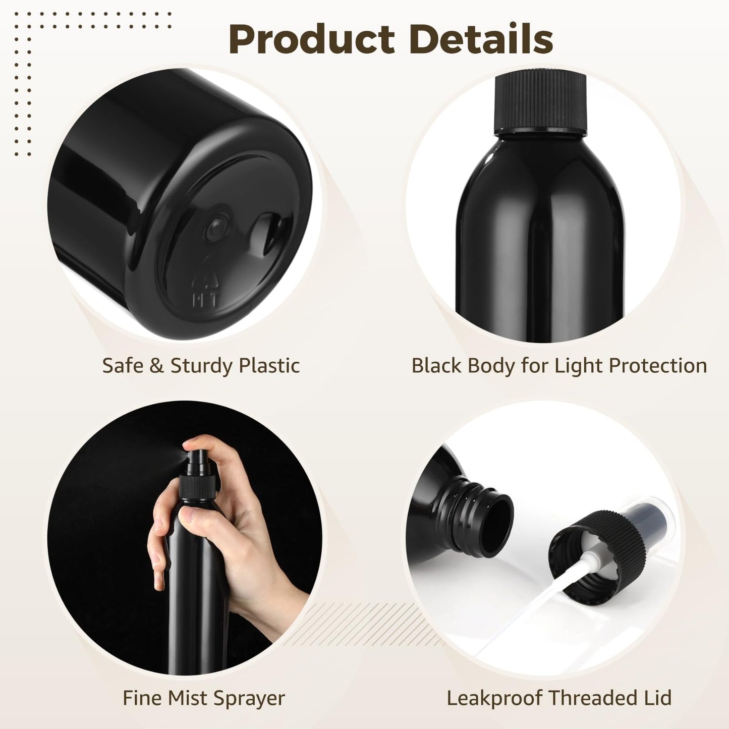 42 Pcs Plastic Spray Bottles 8 oz - Small Fine Mist Cleaning Bottles, Empty Refillable Atomizer Containers, Portable Leak-proof Travel Dispenser Bottles for Essential Oils, Perfume Products, Black
