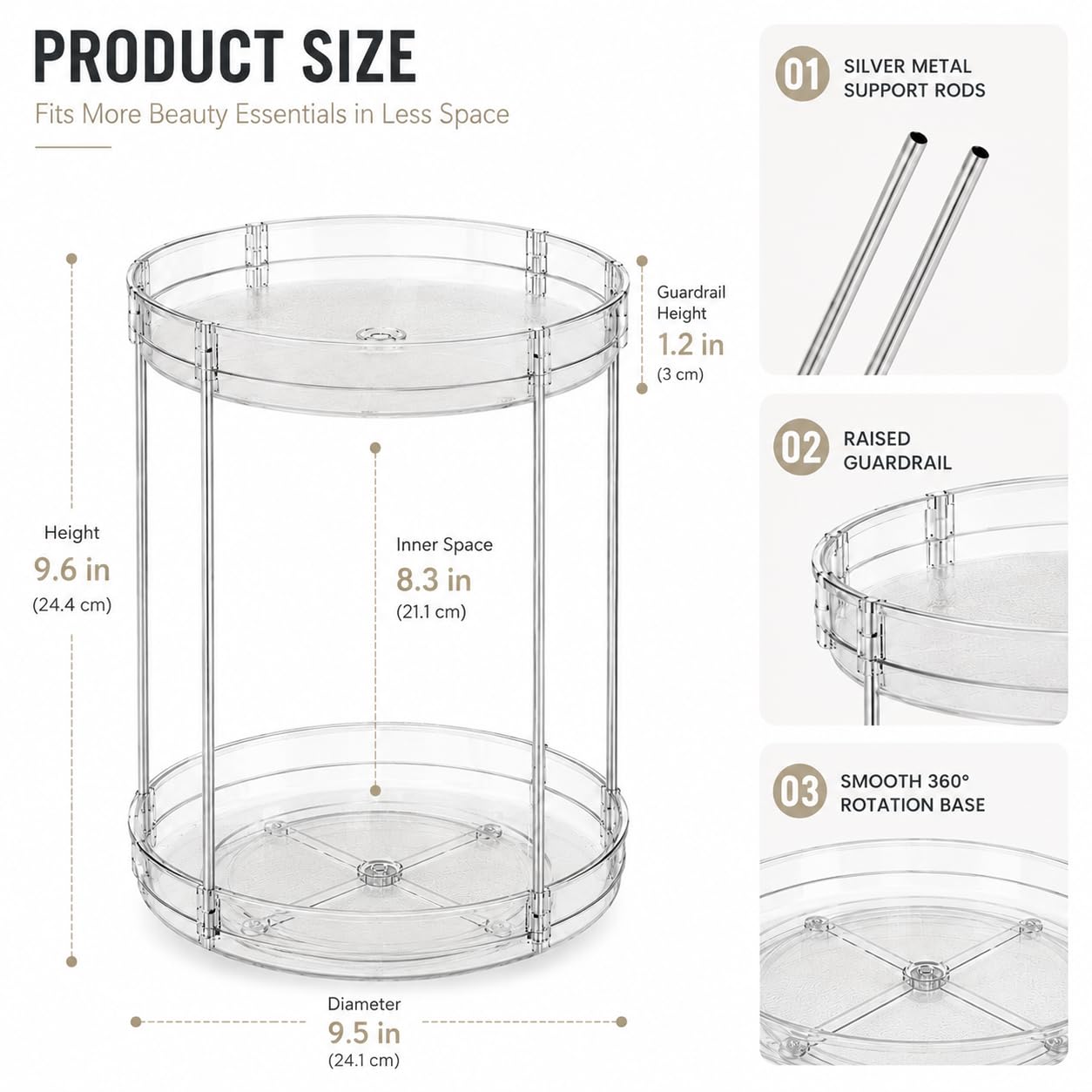 360° Rotating Bathroom Counter Organizer, 2 Tier Clear Makeup Organizer Vanity Storage for Skincare Perfume Cosmetics, Lazy Susan Spinning Storage for Bathroom Vanity Kitchen