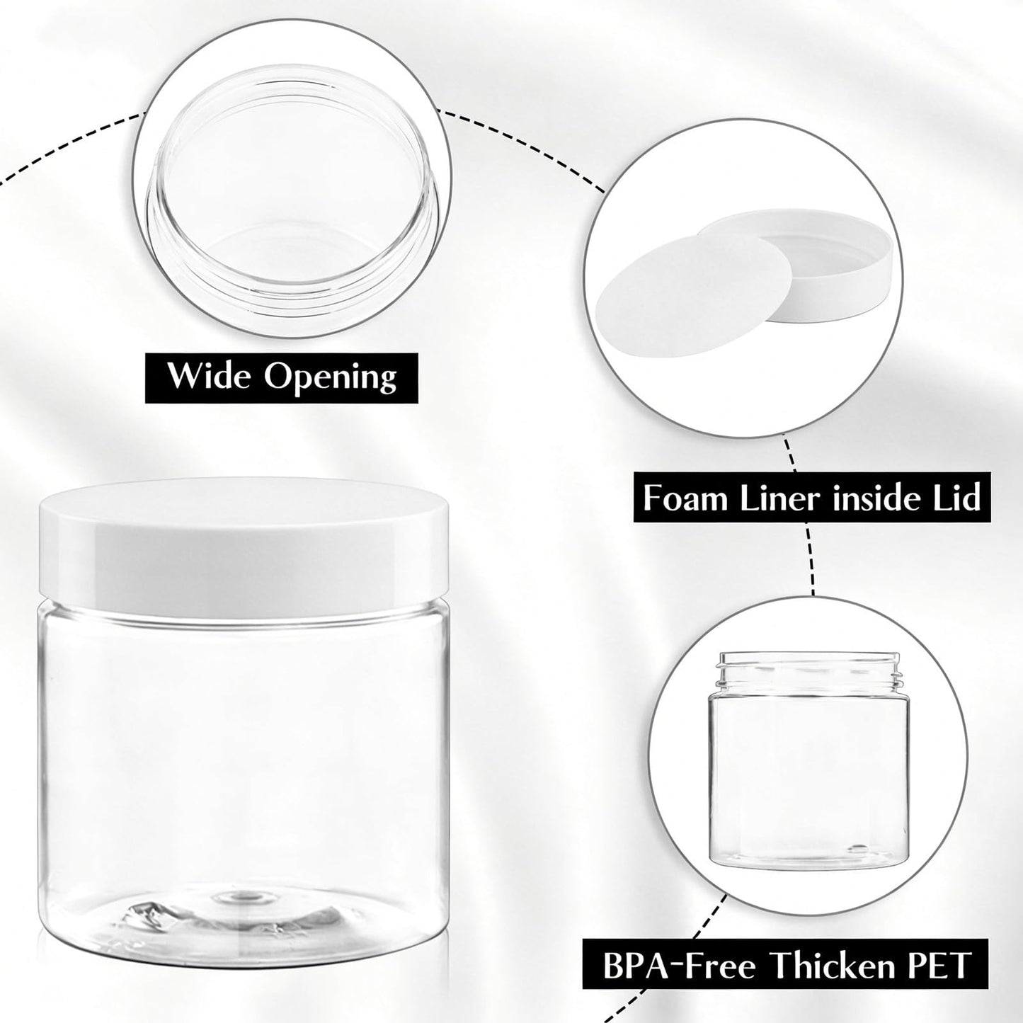 48 Pack 4 Oz Plastic Jars with White Lids, 4oz Small Plastic Containers with Lids for Cosmetic Makeup Beauty Products, Slime, Sample, Travel, BPA Free | Wide Mouth | Refillable