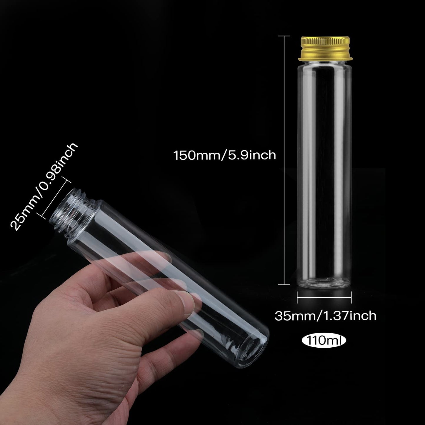 Clear Test Tube,36 Pack Clear Plastic Test Tubes Candy Tube Transparent Test Tubes with Cap,Flat Bottomed Plastic Tubes Bath Salt Container,3.7 OZ (Gold Cap)