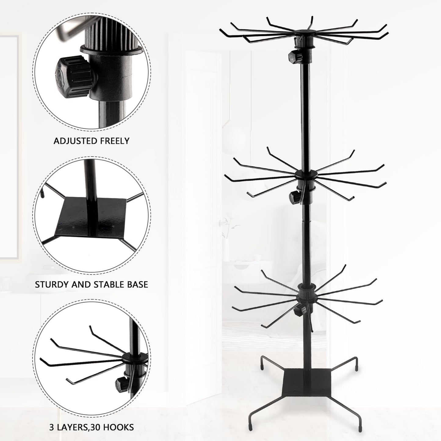 KoMvzyl 1Pc Rotating Display Stand Jewelry Display Rack with Hooks Metal Earrings Display Stands for Selling Necklace