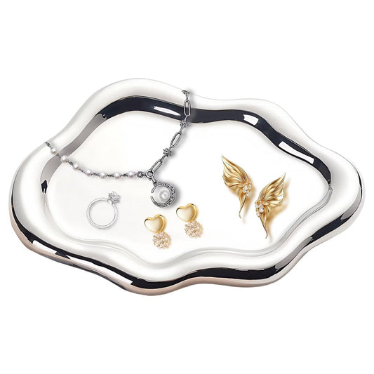 Ceramic Jewelry Dish for Women, Unique Cloud Shaped Trinket Ring Tray, Room Decorative Vanity Tray, Women Gift for Mother's Day, Christmas, Thanksgiving, Birthday, for Plate, Watch, Keys etc(Silver)