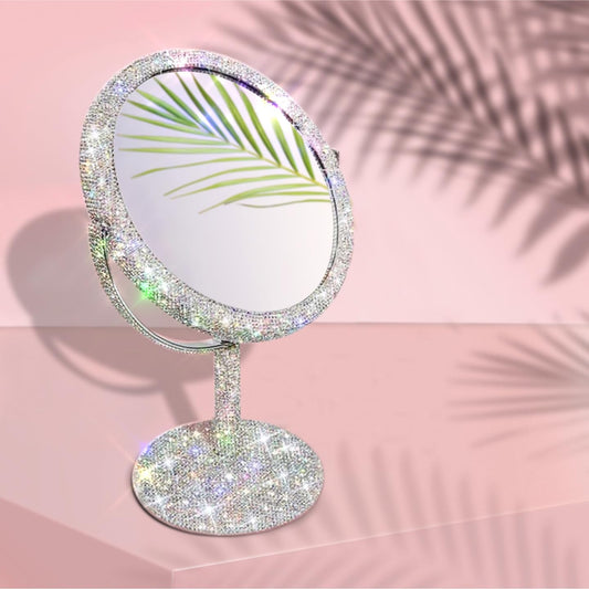 TISHAA Bling Vanity Mirror, Crystal Rhinestone Makeup Mirror, Double Sided with 2X Magnification