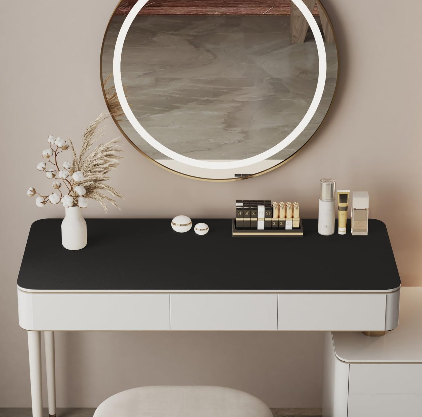 metui 39.37" * 15.7" Large Makeup Mat for Vanity Top Protector, Waterproof, Non-Slip Vanity mat.Vanity mat Protector for Makeup,Vanity Protector mat and Dresser Protector top. (Black)