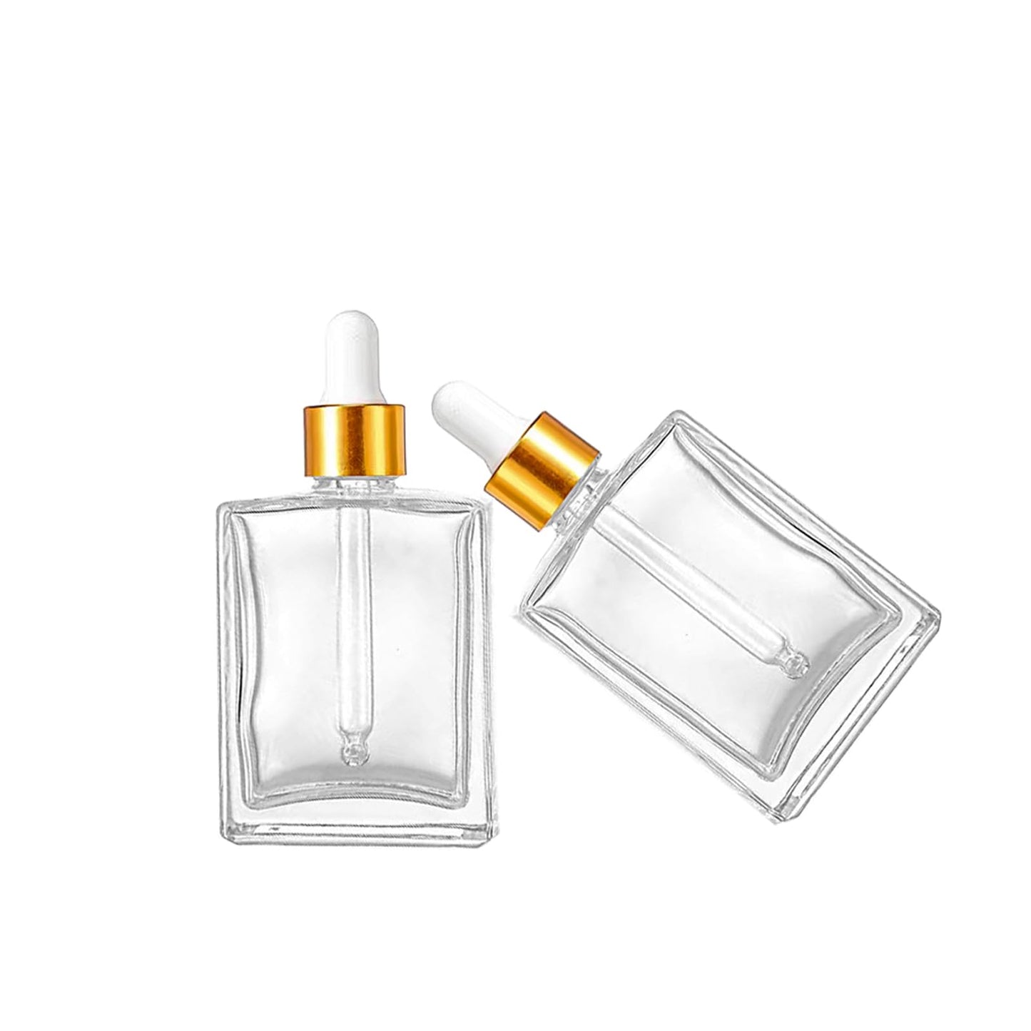 BEGIKET 6 Pack 1.7oz Clear Square Glass Dropper Bottles, 50ml Empty Square Perfumes Bottles with Eye Droppers, for Essential Oils,Liquids, Tincture Bottle (Clear -Golden Cap)