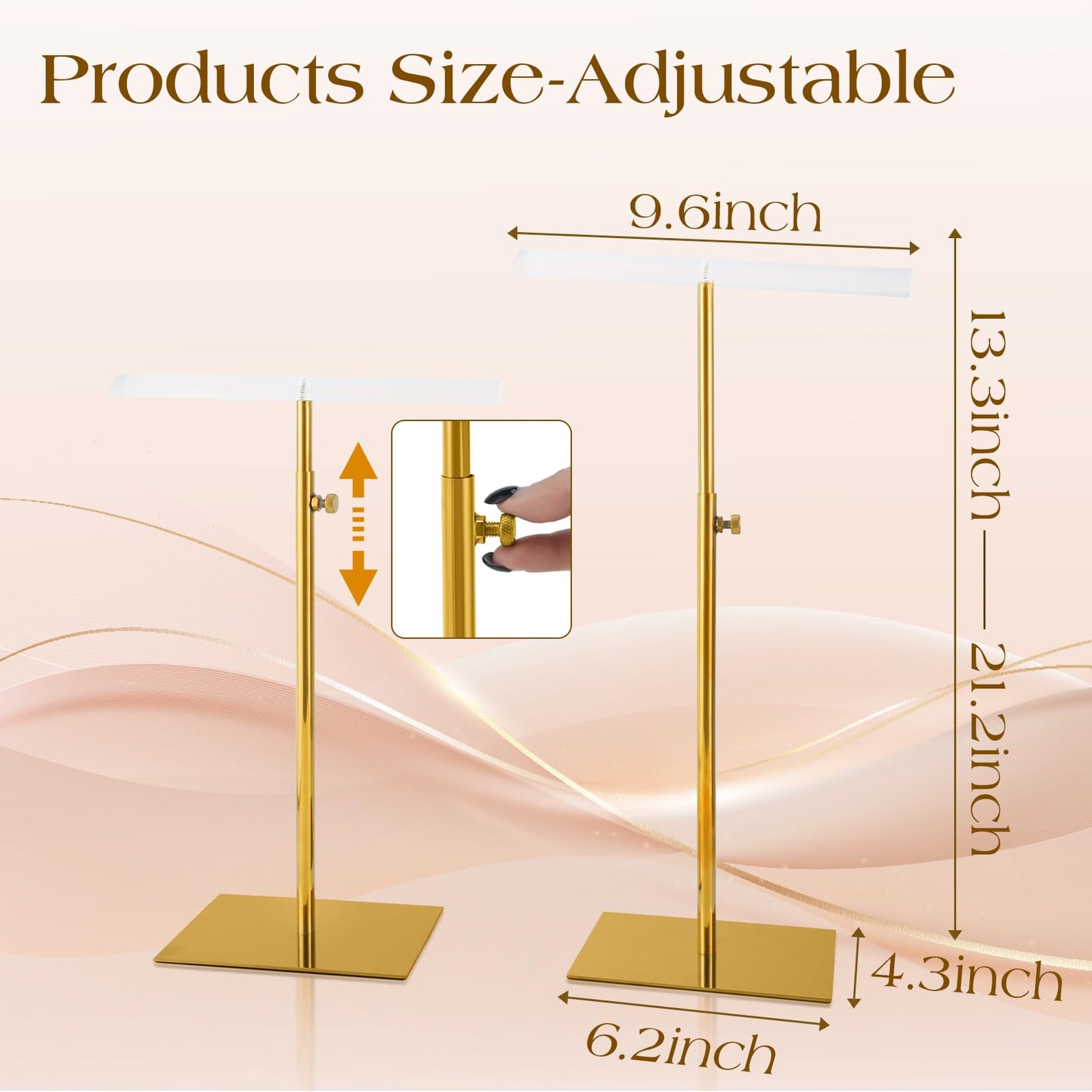 CHAWTALION Jewelry Display Stand, 2PCS T Bar Purse Handbag Holder Adjustable Height Stainless Steel 13.3~21.2 Inches Showcase Rack for Retail Boutique or Home Closet