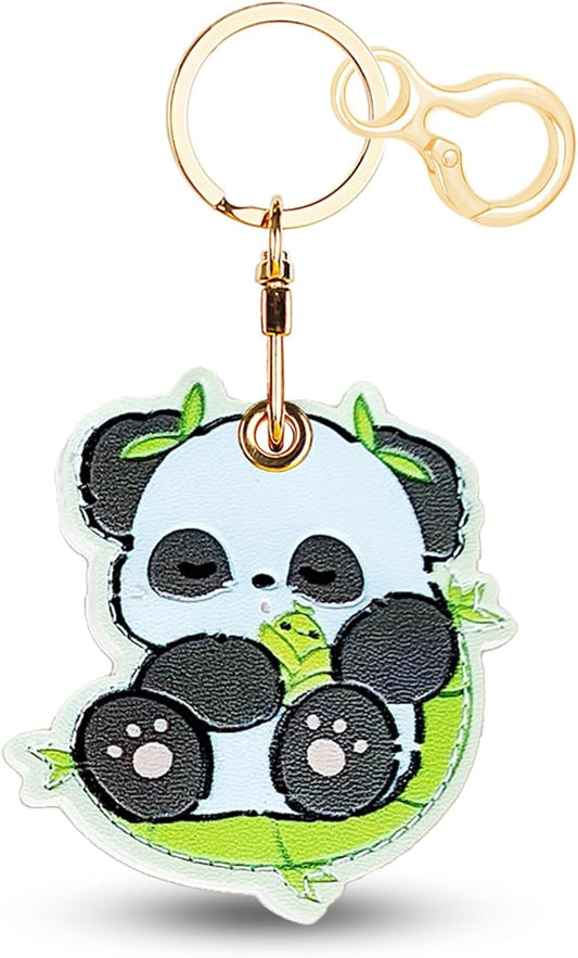 Leather Keychain for Airtag, Cute Protective Keychain Holder Compatible with Apple Air Tag,GPS Item Tracker Case Cover for Keys,Bags,Pets,Luggage(Panda)